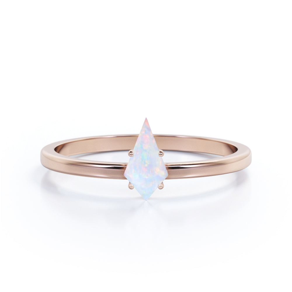 Exquisite Solitaire 1 carat Kite cut Ethiopian Opal and diamond 4 prong setting wedding ring set for her in White gold