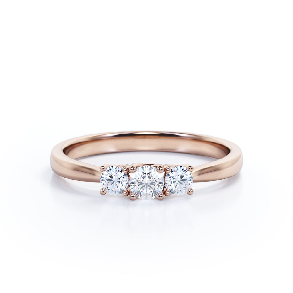 Pinched shank 0.65 carat Round cut Moissanite and diamond trellis engagement ring in White gold