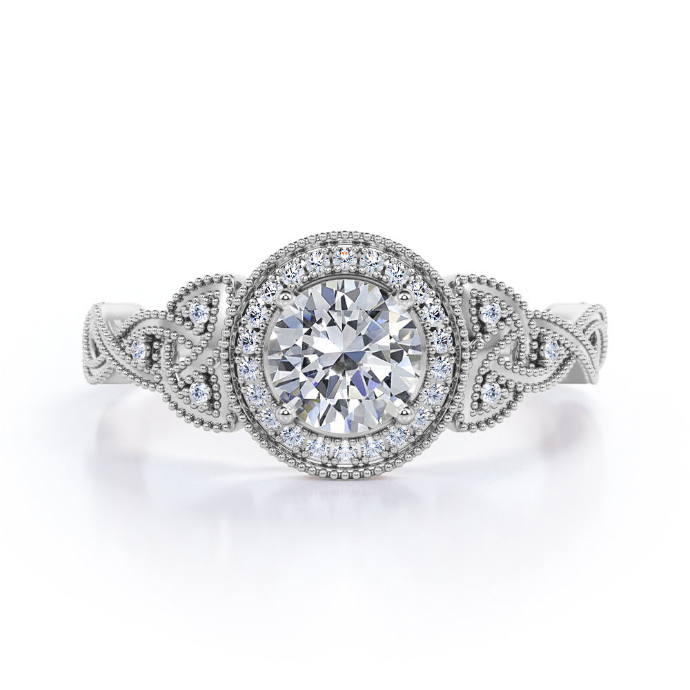 Twisted infinity 1.5 carat Round cut Moissanite and diamond vintage halo engagement ring in Black gold