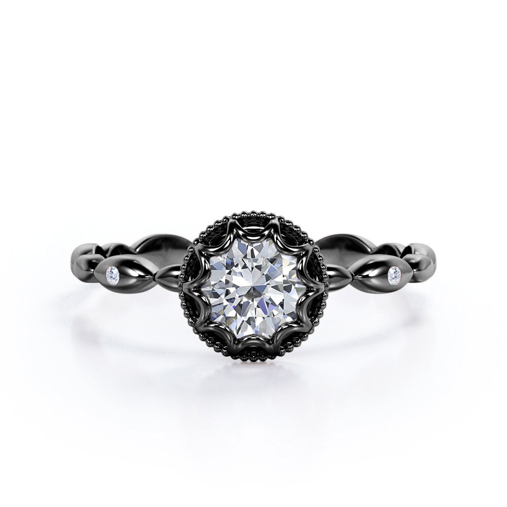 Hidden Halo 1 carat Round cut Moissanite scalloped engagement ring in Rose gold