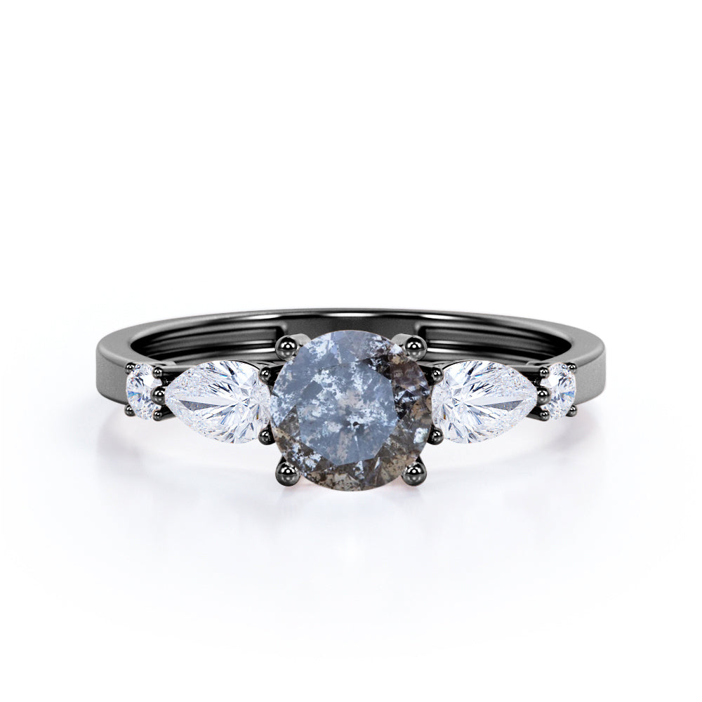 Fancy 5 stones 0.65 carat Round cut Salt and pepper diamond and White diamond wide shank engagement ring in rose gold