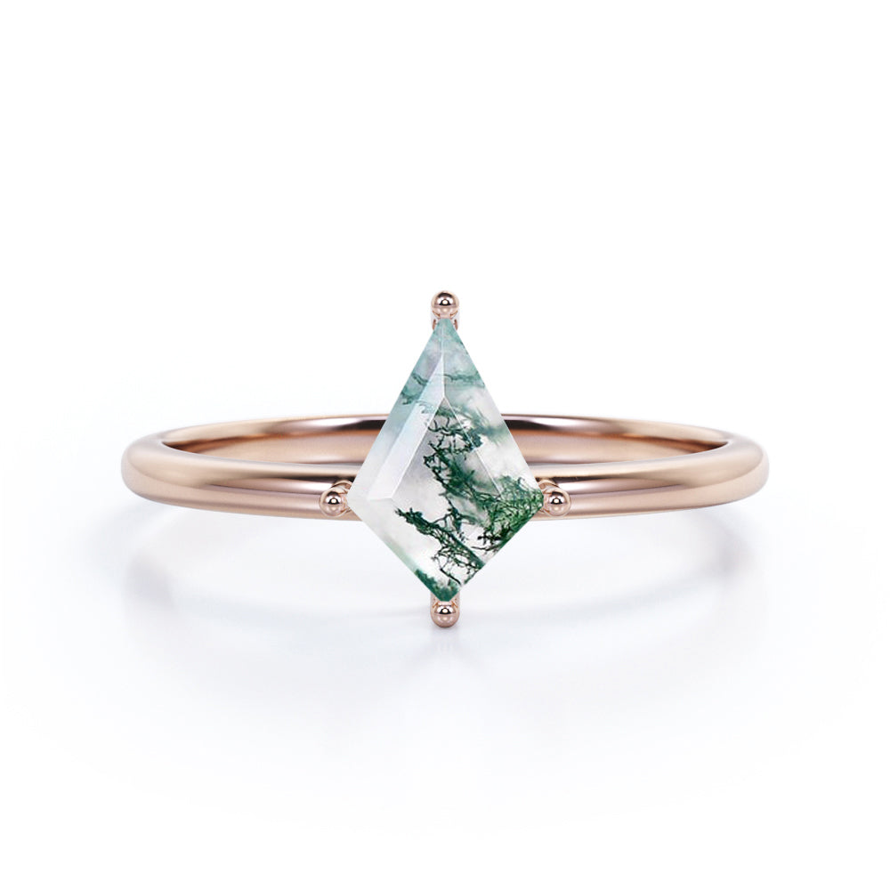 Prong Solitaire 1 carat Kite shaped Moss Green Agate engagement ring in White gold