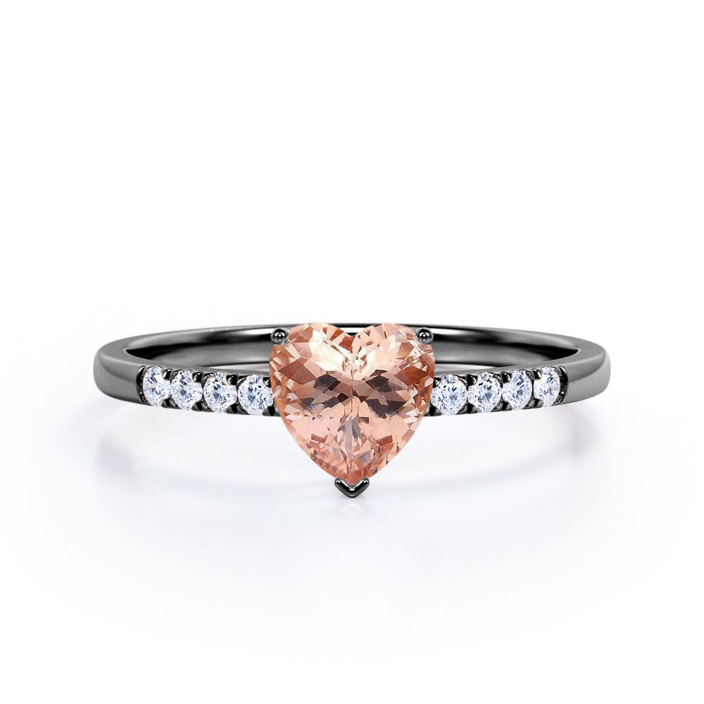 Romantic 1.25 carat Heart Shaped Morganite and diamond eternity engagement ring in Rose gold