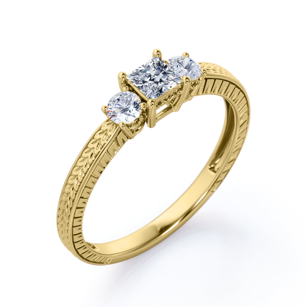 Past, Present and Future 1.1 carat Princess cut Moissanite and diamond Basket set - Filigree wedding ring set for women in gold