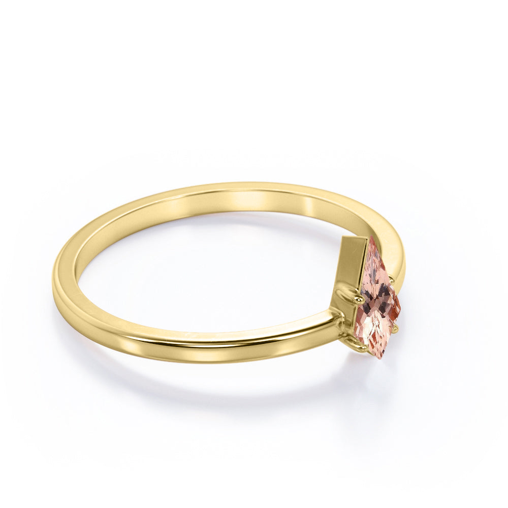 Simple Bezel design 1 carat Kite shaped Morganite solitaire anniversary ring for women in Rose gold
