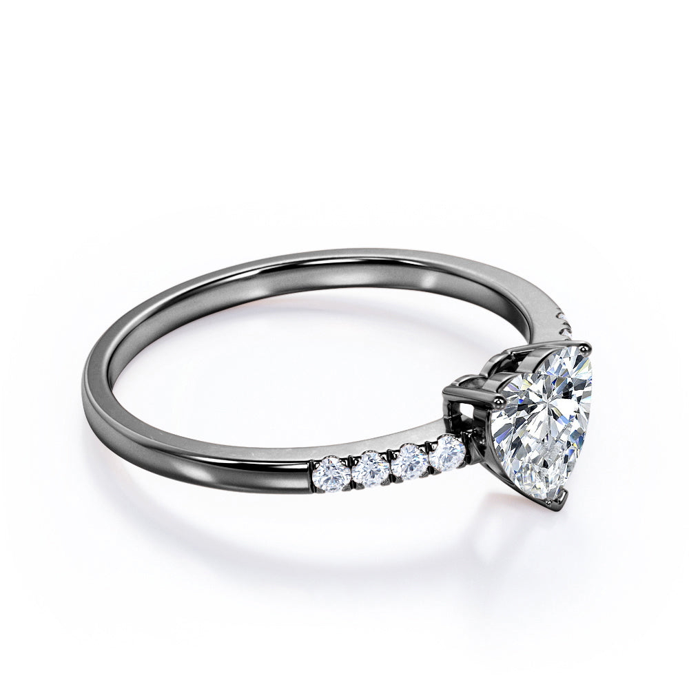 Classic Pave 1.2 carat Heart shaped Moissanite and diamond vintage engagement ring in White gold