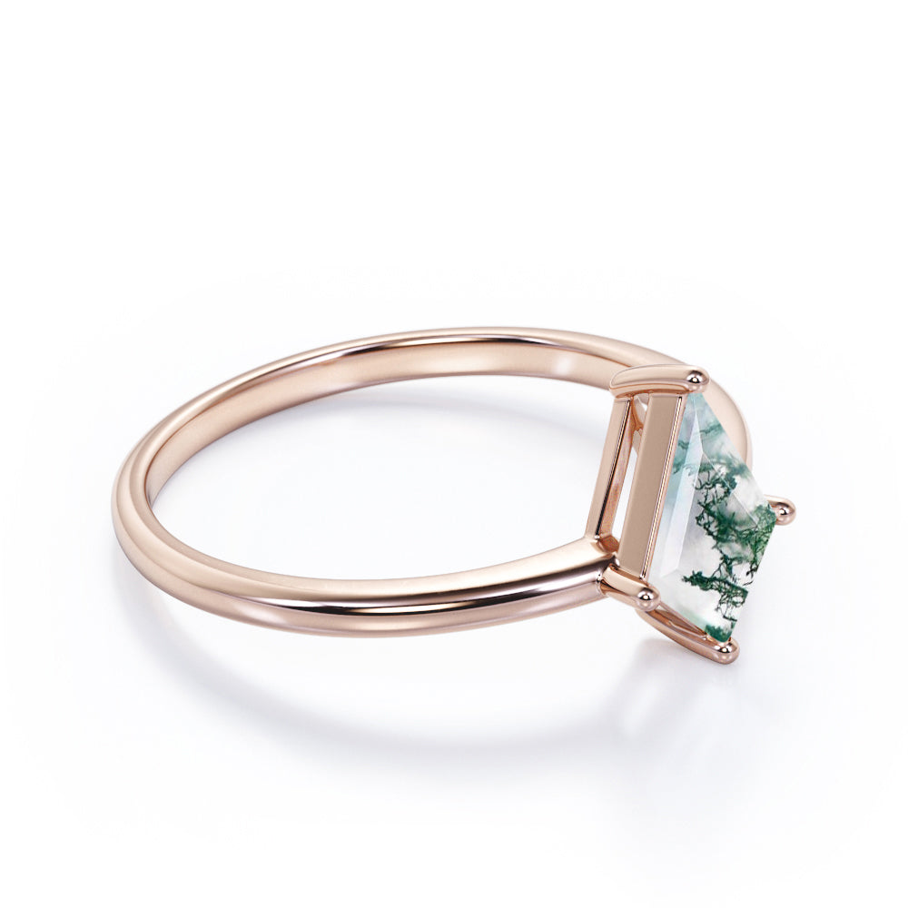 Prong Solitaire 1 carat Kite shaped Moss Green Agate engagement ring in White gold
