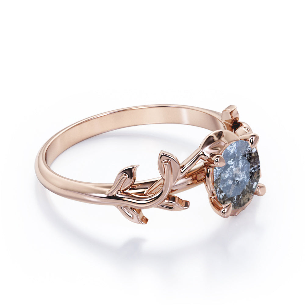 Floral Branchlet 0.5 carat Round cut Salt and pepper diamond nature inspired engagement ring in White gold