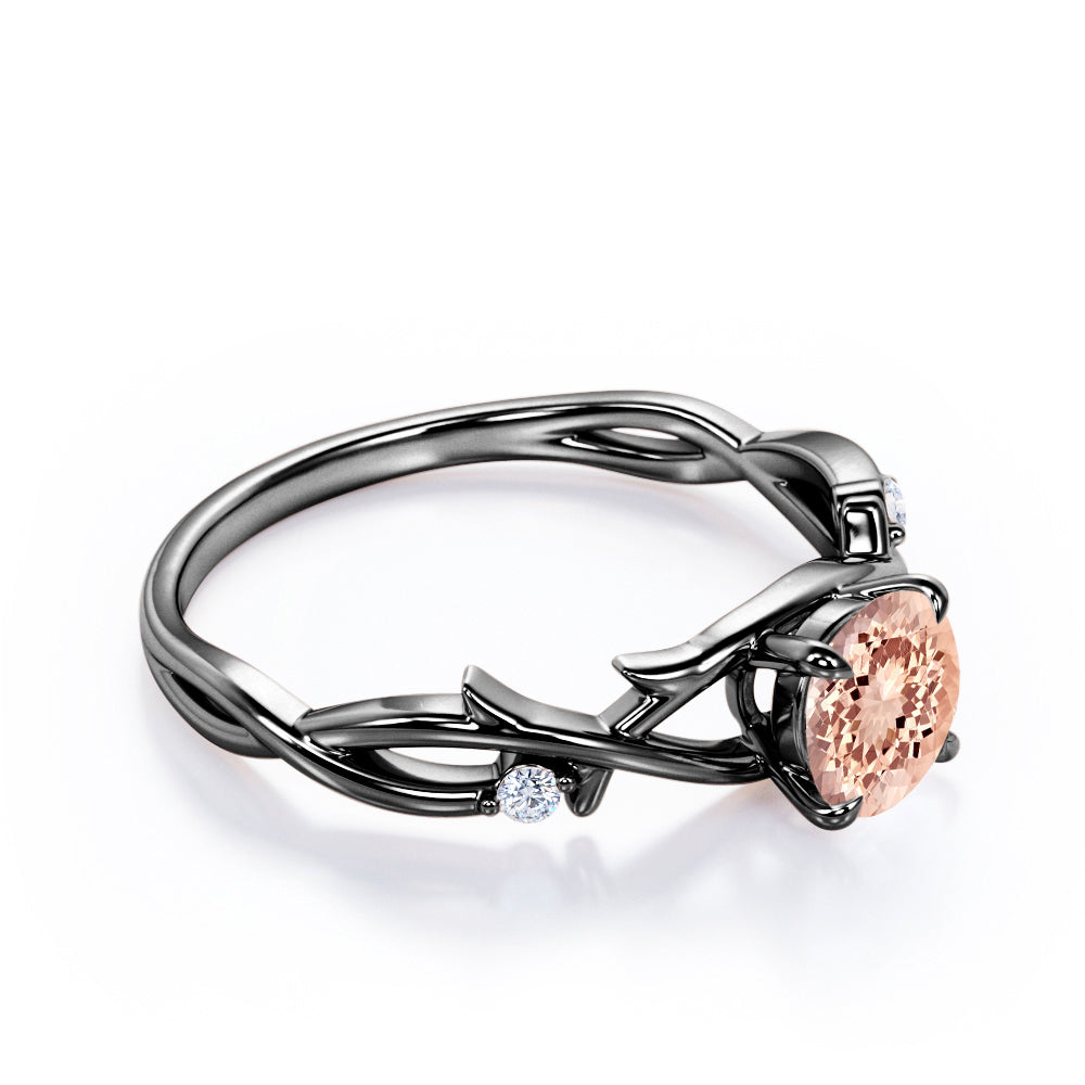 Branchlet 1 carat Round cut Morganite and diamond claw prong engagement ring for women in White gold