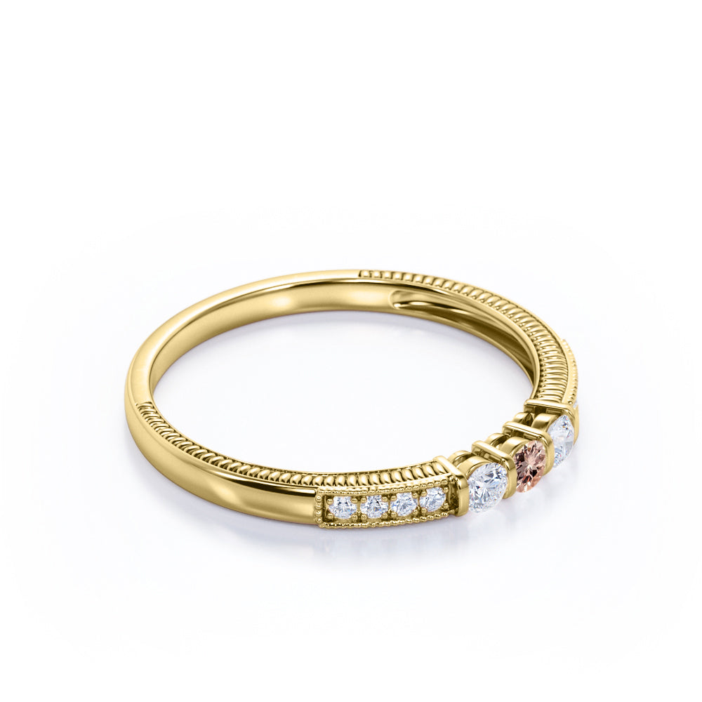Delicate Stackable 0.5 carat Round cut Morganite and diamond art deco promise ring for women in Rose gold