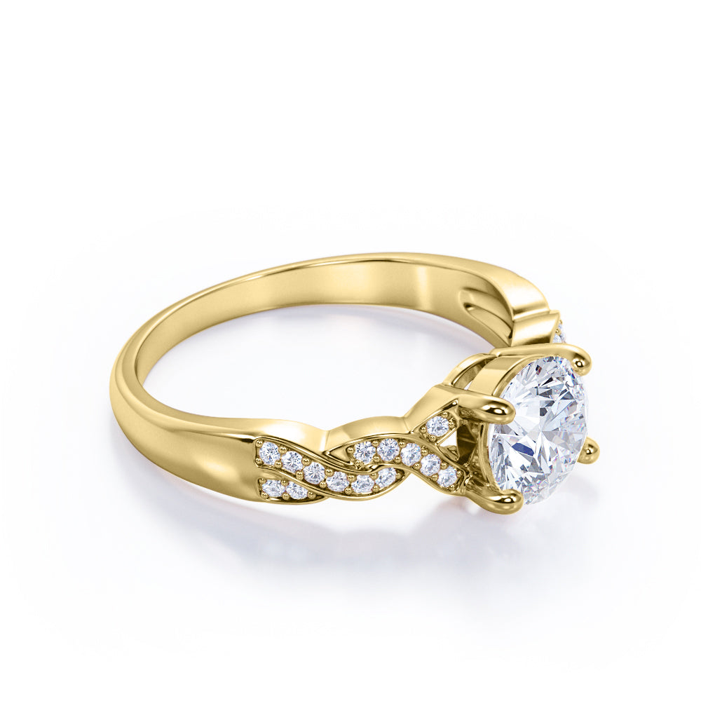 Twisted infinity 1.25 carat round cut Moissanite and diamond- channel set- wedding ring set for her