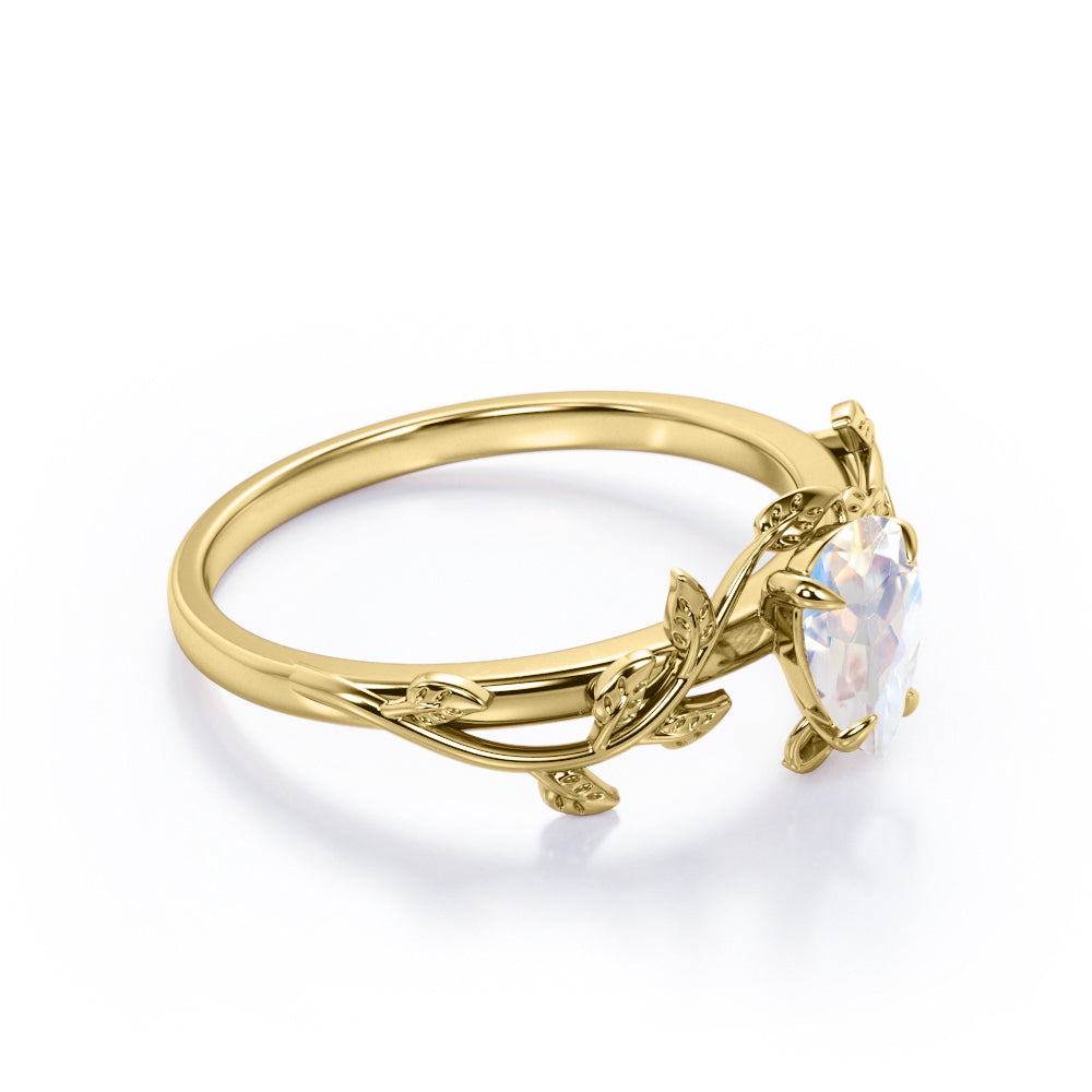 Vine leaf inspired 1 carat Pear cut Moonstone Almond shape Engagement ring for her - Anniversary ring
