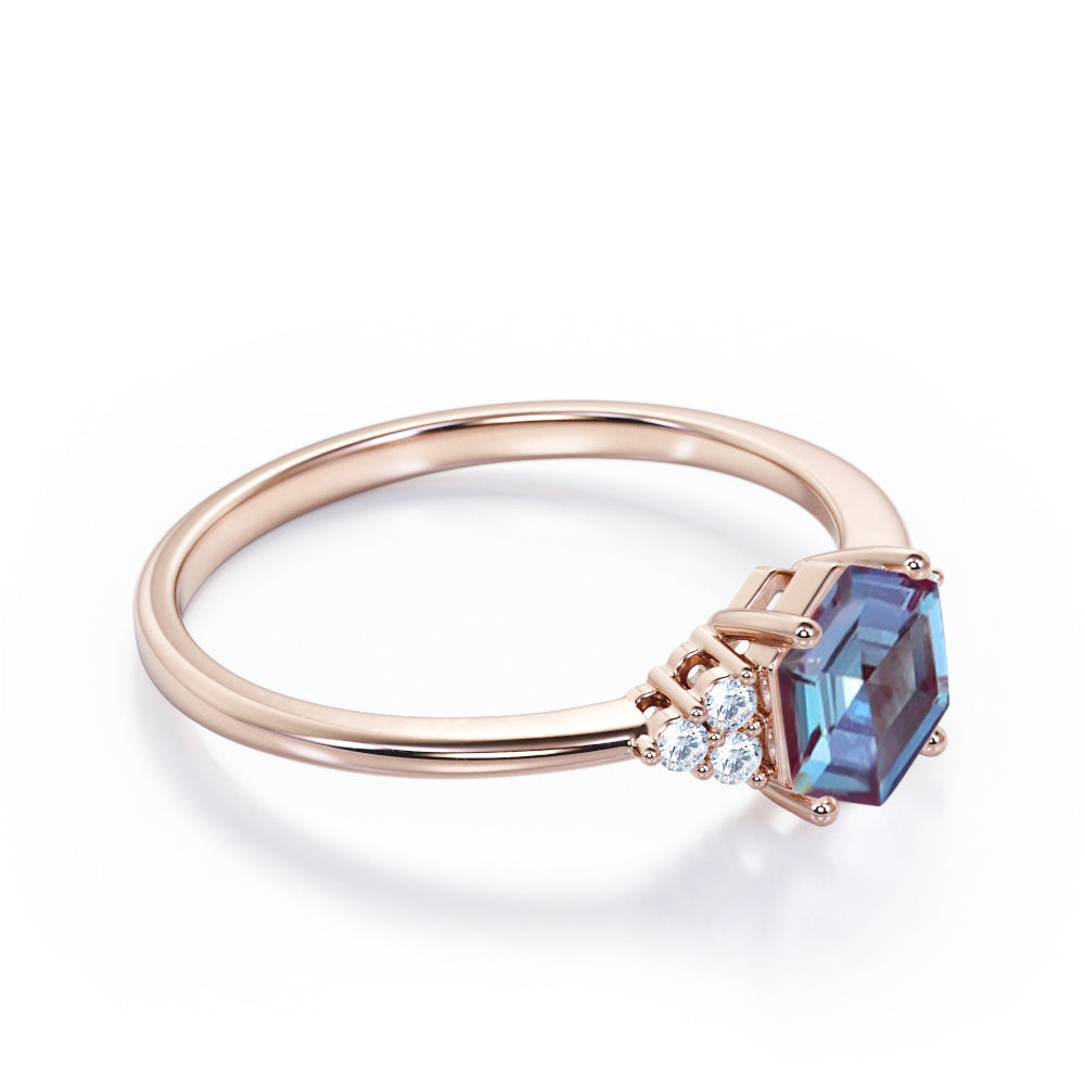 Quadrilateral Prong 0.55 carat Alexandrite and diamond seven stone engagement ring in Black gold
