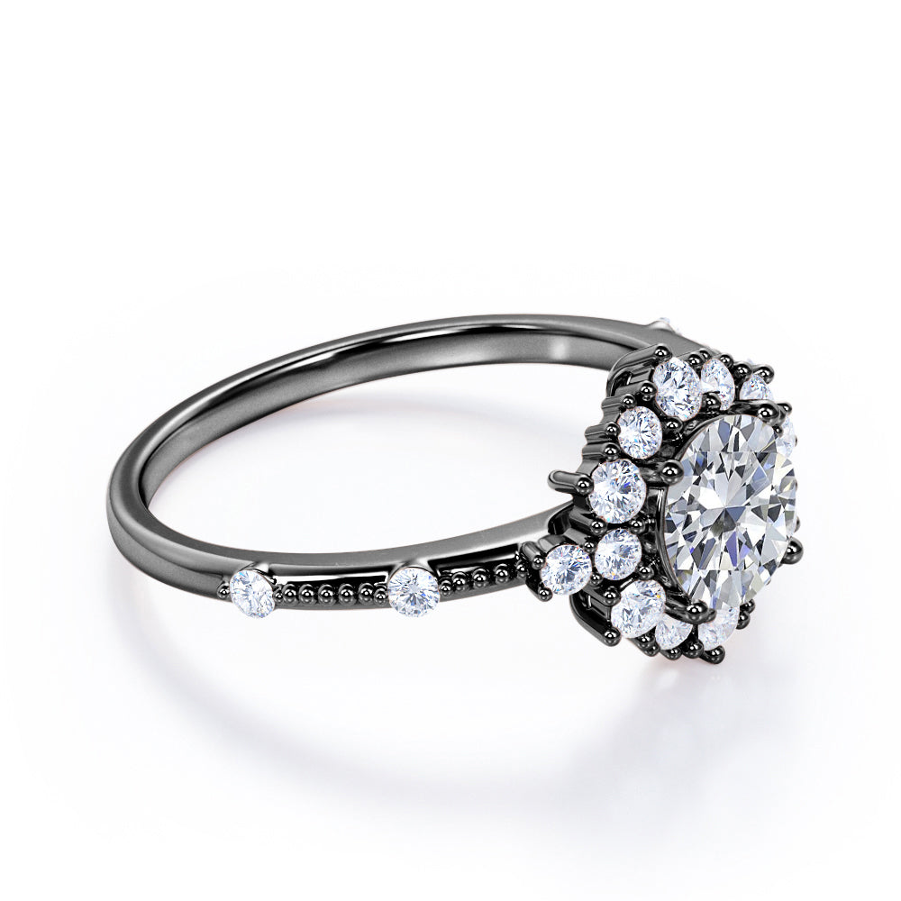 1.2 carat Round cut Moissanite and diamond Milgrain and halo engagement ring for women in rose gold