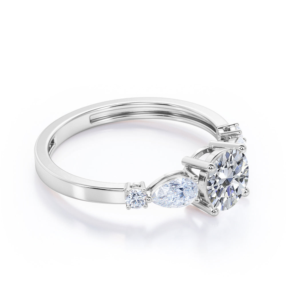 Classic art deco 1.15 carat Round cut Moissanite and diamond 4 prong engagement ring in Black gold