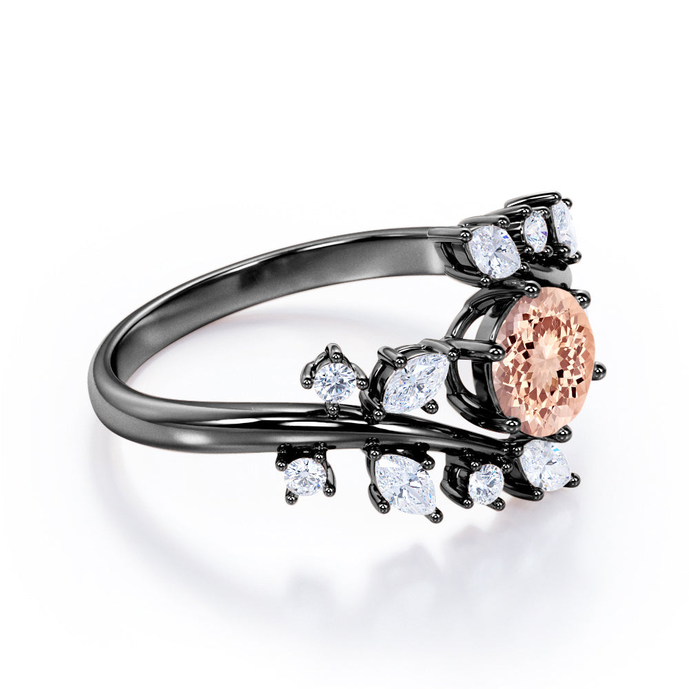 Open setting 1.25 carat Round cut Morganite and diamond floral inspired engagement ring in White gold