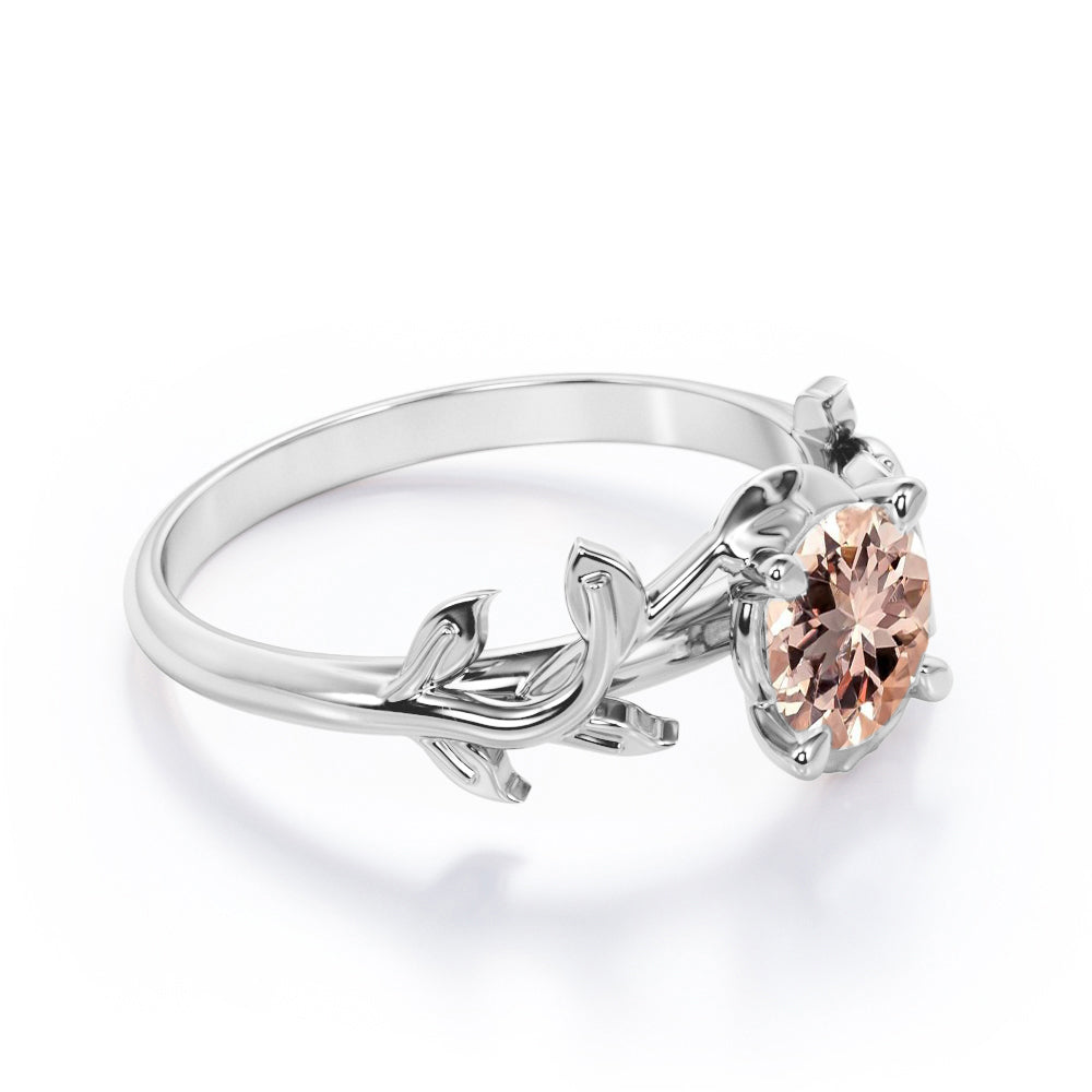 Floral patterns inspired 1 carat Round cut Morganite claw prong setting-solitaire engagement ring in Rose gold