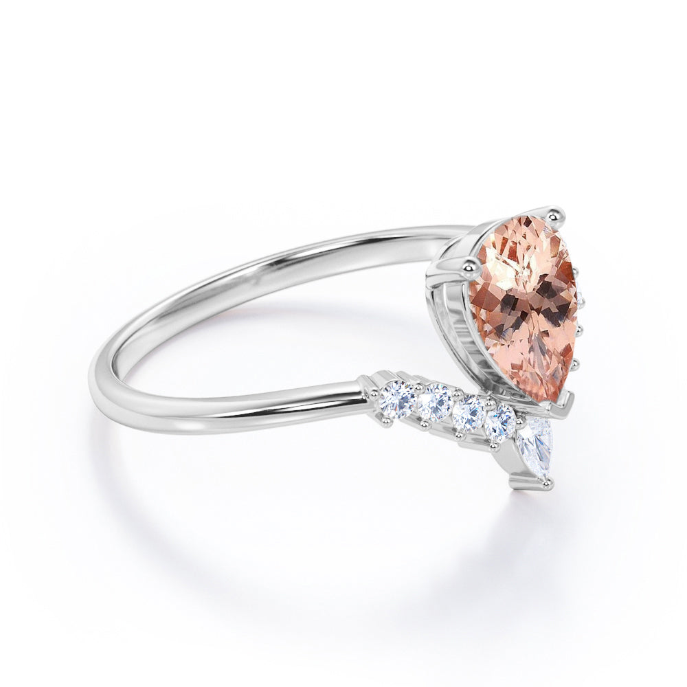 Antique Crown inspired 1.25 carat Pear Shaped Morganite and diamond engagement ring in Rose gold