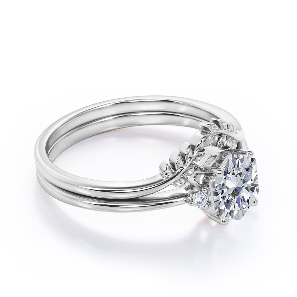 0.55 carat Vine leaf Hexagon Moissanite and diamond wedding ring set in rose gold