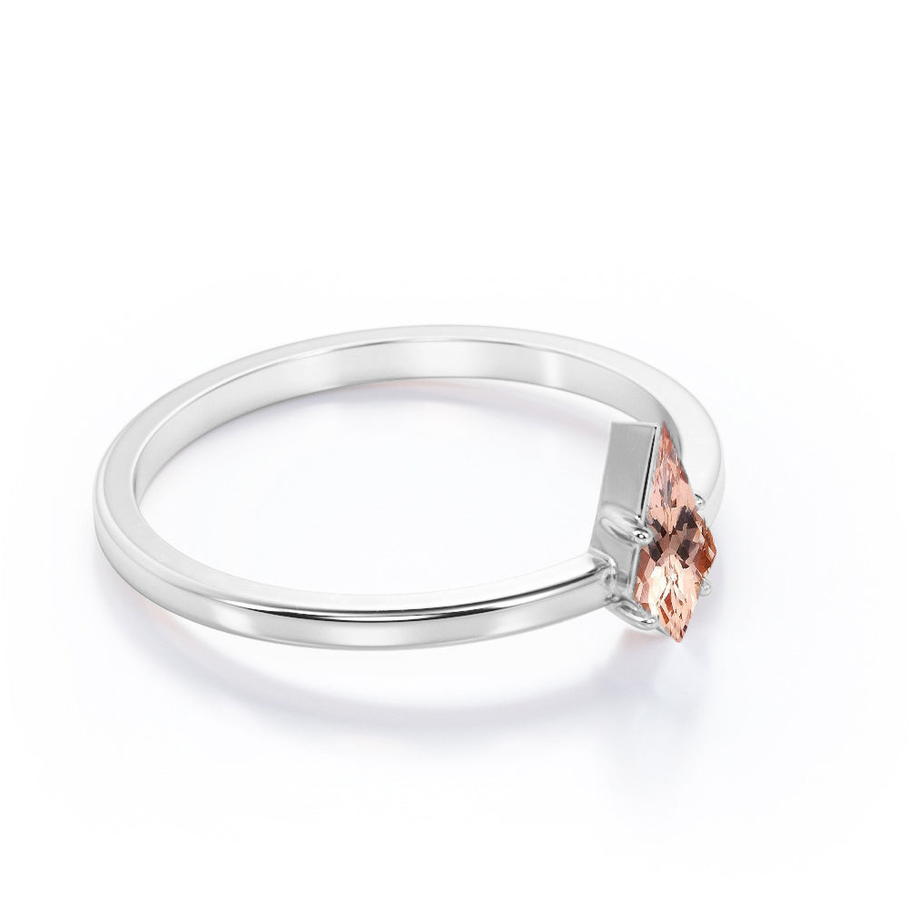 Simple Bezel design 1 carat Kite shaped Morganite solitaire anniversary ring for women in Rose gold