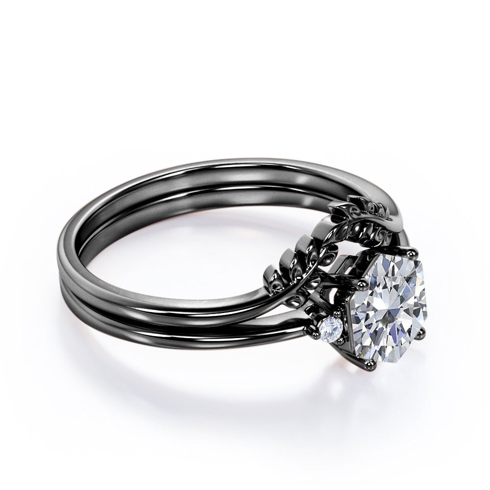 0.55 carat Vine leaf Hexagon Moissanite and diamond wedding ring set in rose gold