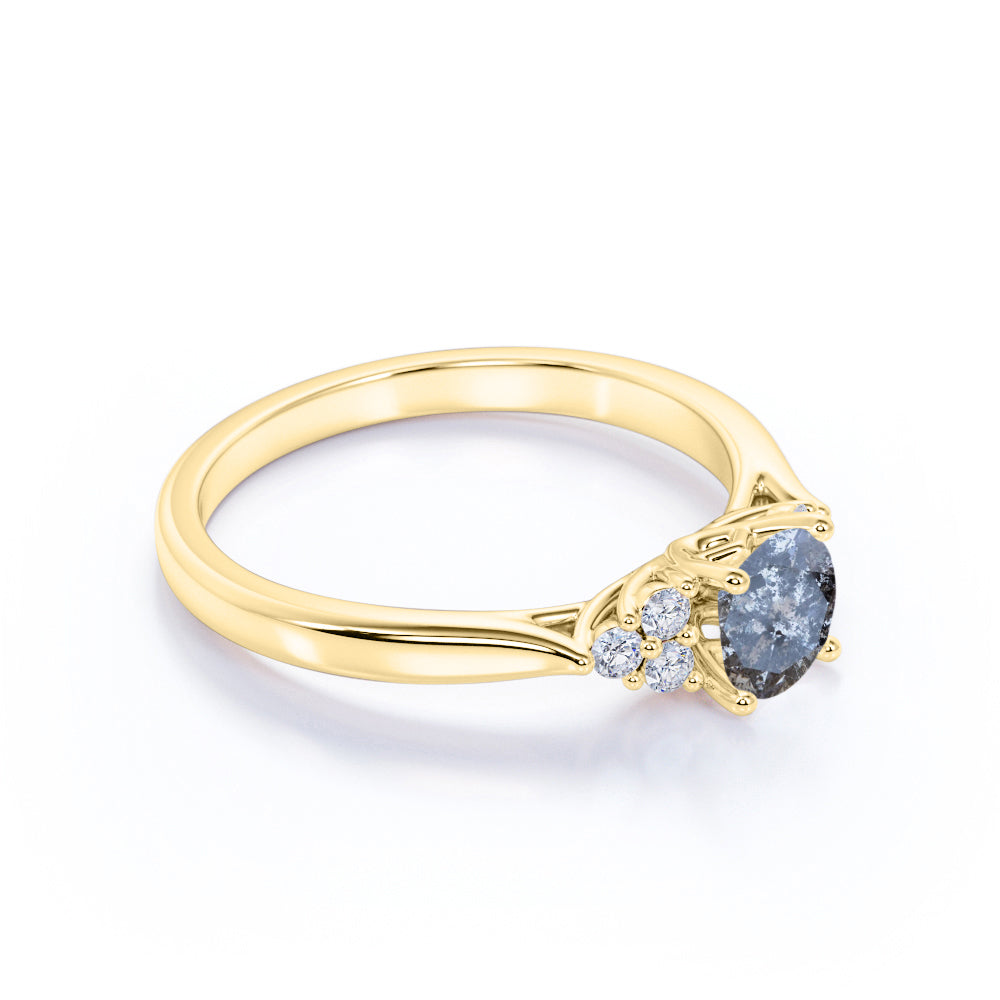 Classic 7 Stone 0.45 carat Round Shaped Salt and Pepper Diamond and White Diamond Plain shank Classic Engagement Ring in Rose Gold