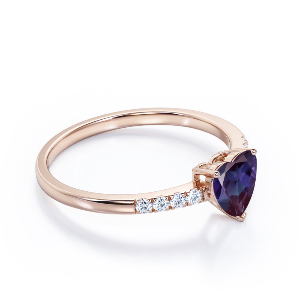 Romantic Pave 1.2 carat Heart shaped Alexandrite and diamond art deco inspired engagement ring in Black gold
