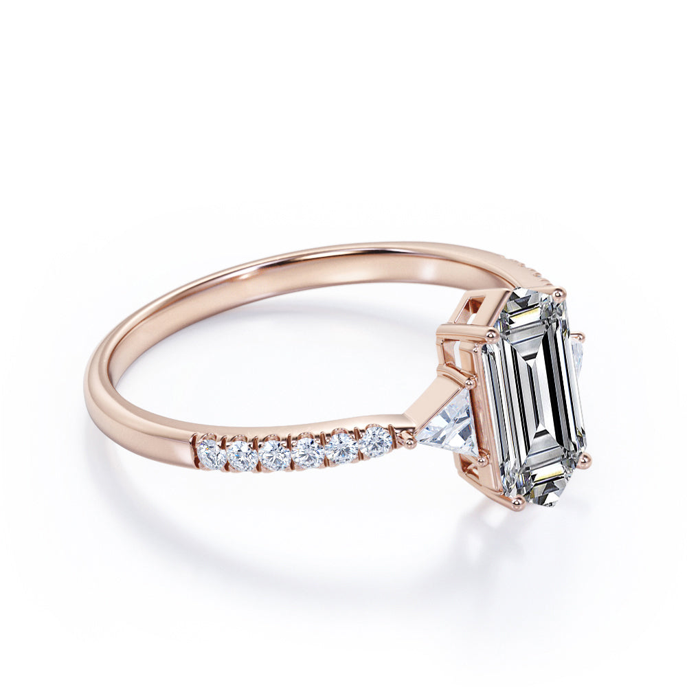 Trillion trinity 1.25 carat Hexagonal Moissanite and diamond 4 prong engagement ring in White gold