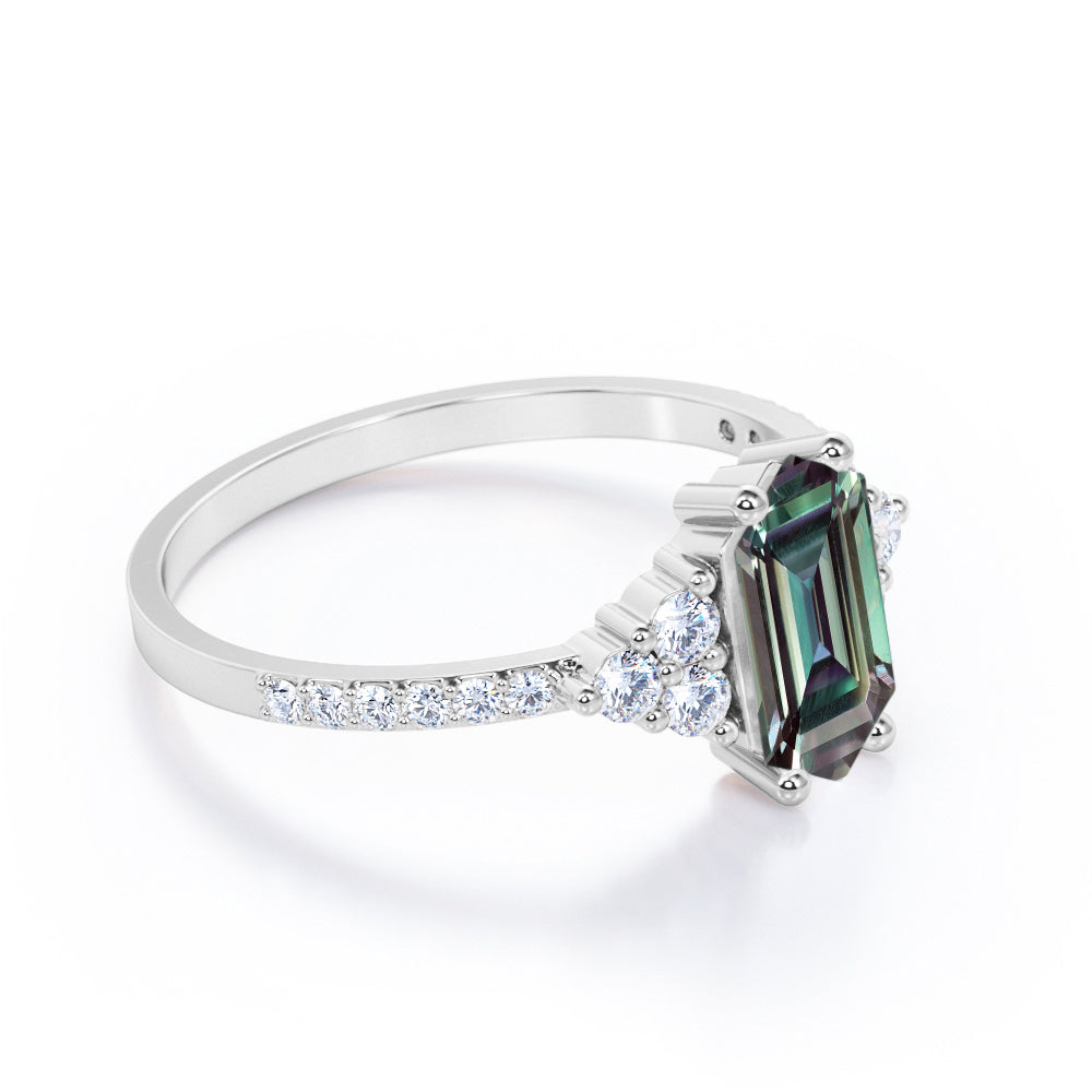 Eternity Pave 1.5 carat Hexagon cut Alexandrite and diamond vintage inspired engagement ring in Rose gold