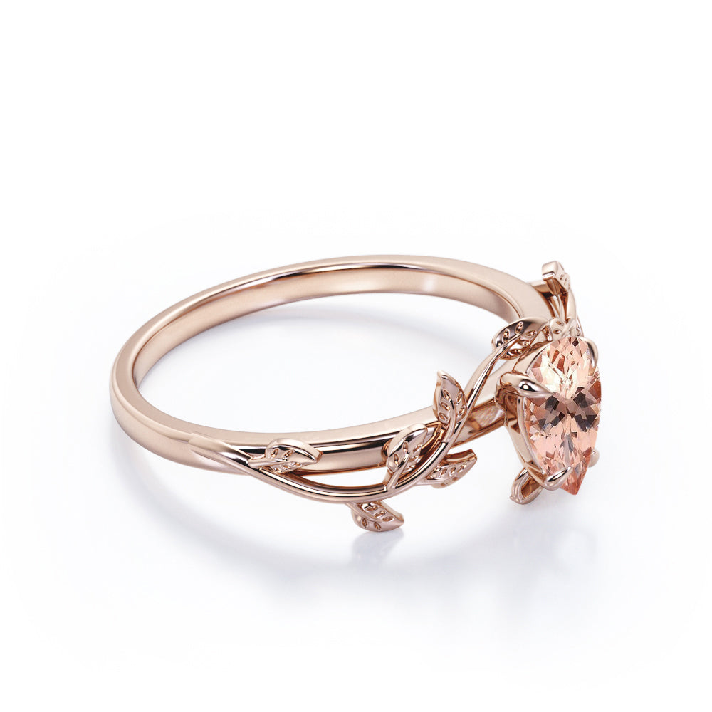 Antique Solitaire 1 carat Pear cut Morganite 4 prong setting Engagement ring for women-Promise ring