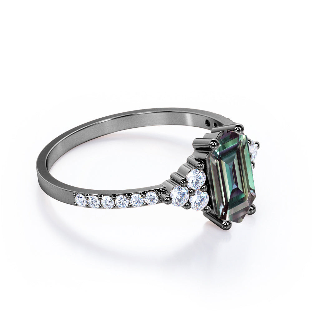 Eternity Pave 1.5 carat Hexagon cut Alexandrite and diamond vintage inspired engagement ring in Rose gold