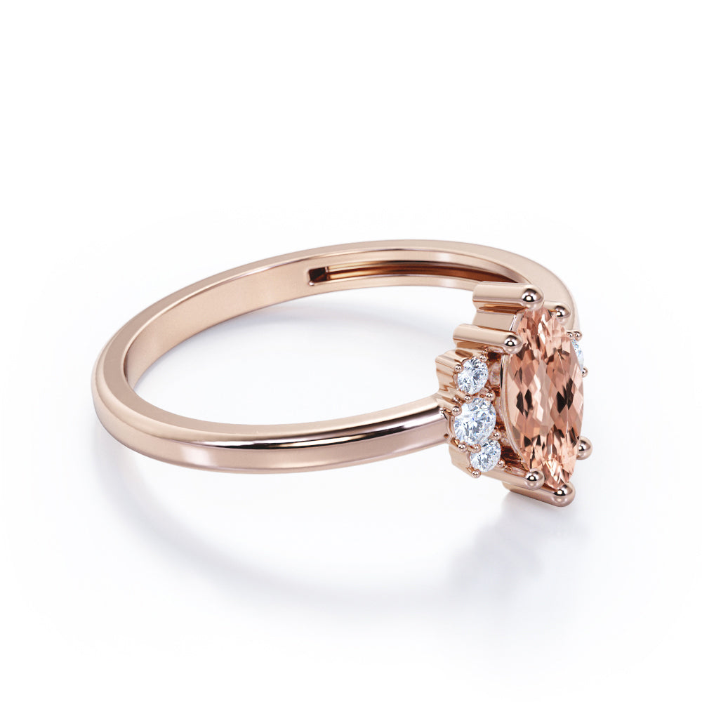 Butterfly style inspired 1.15 carat Marquise shaped Morganite and diamond floral engagement ring in White gold