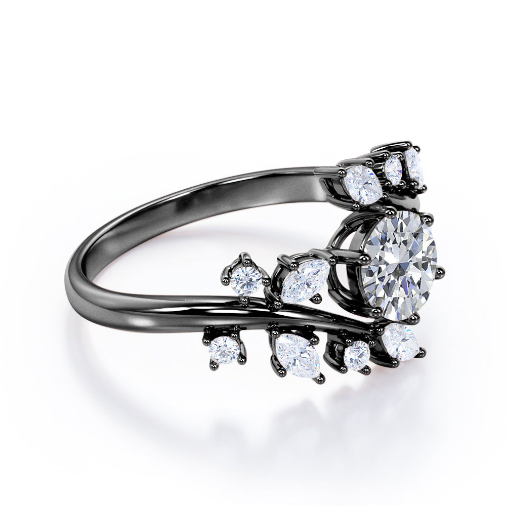 Art nouveau style 1.25 carat Round cut Moissanite and diamond floral engagement ring in Rose gold