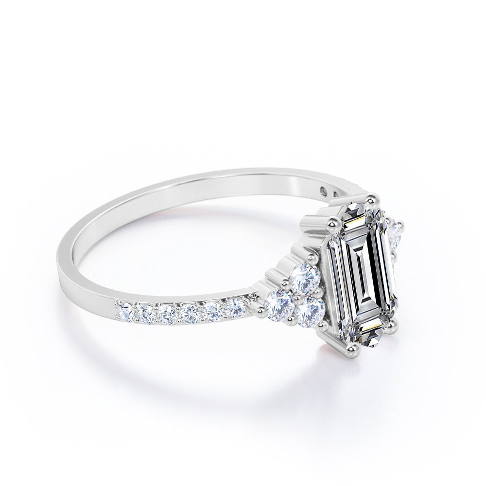 Elegant Pave set 1.25 carat Hexagon shaped Moissanite and diamond eternity style engagement ring in Rose gold