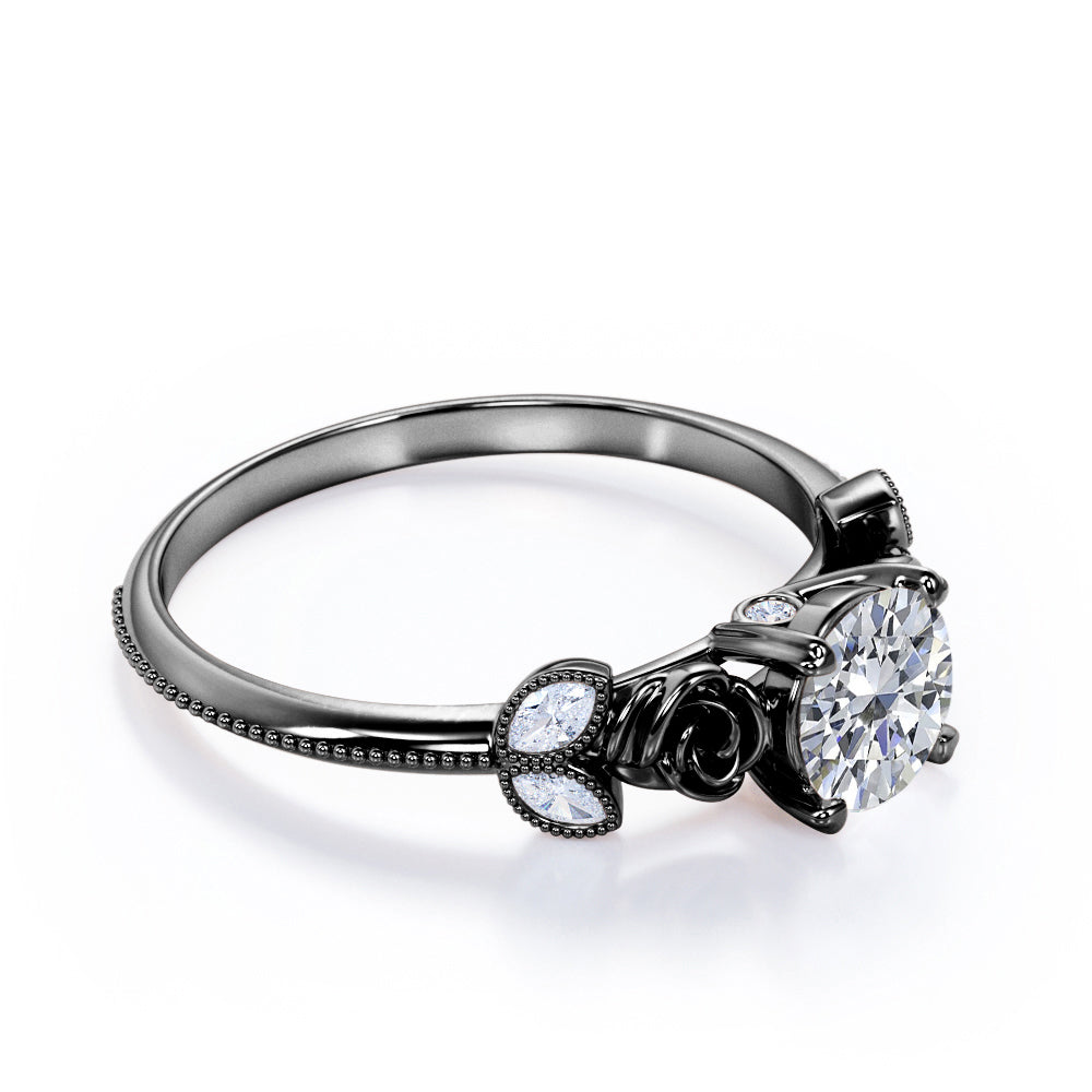 Double roses 1.15 carat Round cut Moissanite and marquise diamonds 4 prong engagement ring in Rose gold