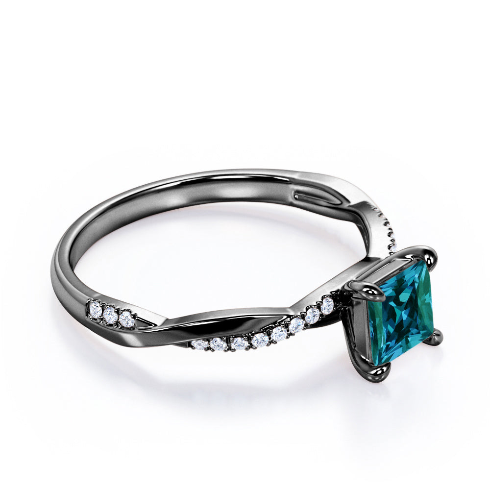 Infinity twist 1.2 carat Princess cut Synthetic Alexandrite and diamond contemporary engagement ring in Rose gold
