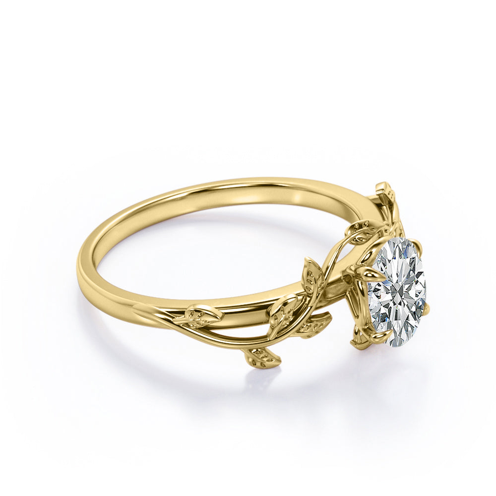 4 prong Solitaire 1 carat Oval cut butterfly style Moissanite Engagement ring for women in gold