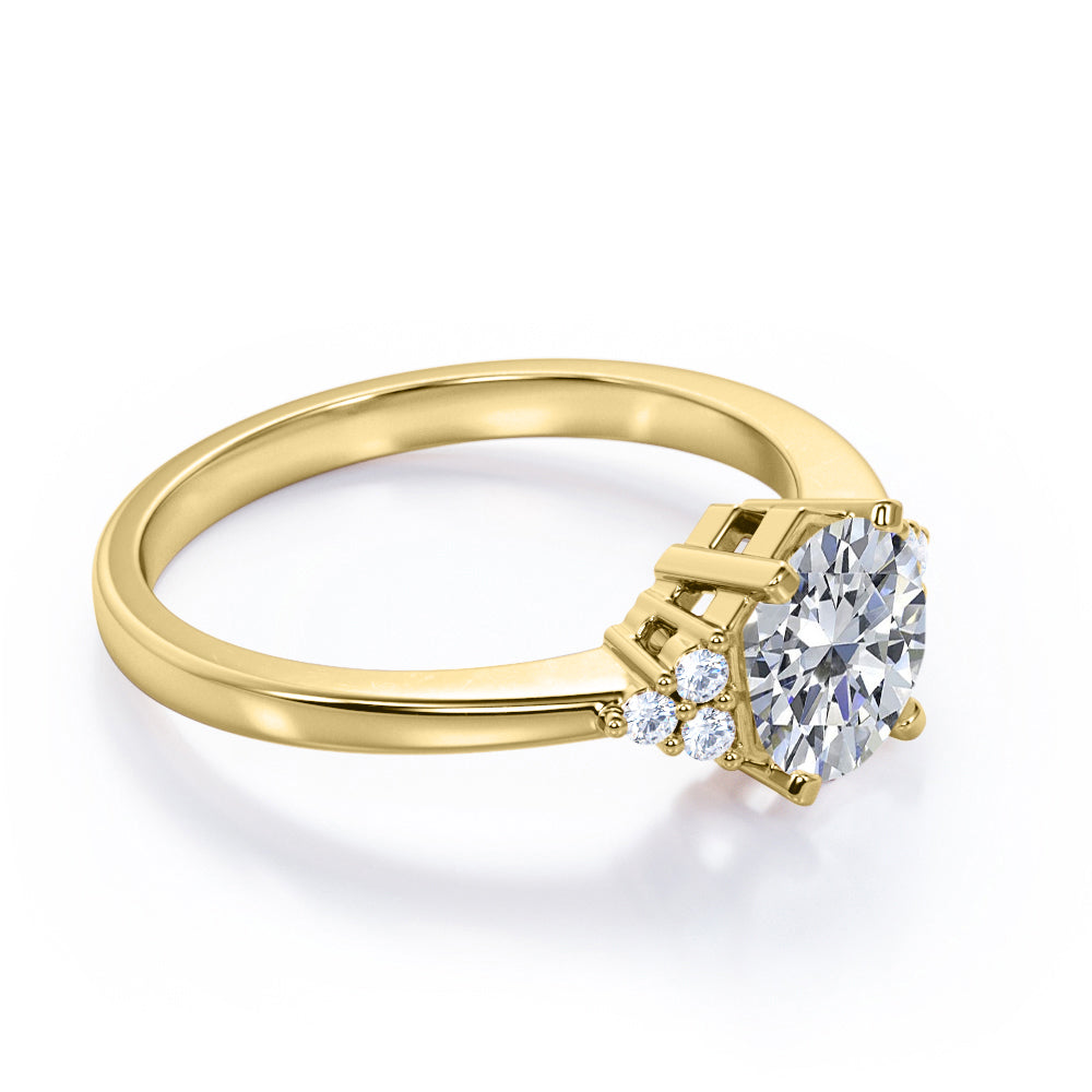 Classic 7 stone 1.1 carat Round cut Moissanite and diamond hexagon prong set engagement ring in rose gold