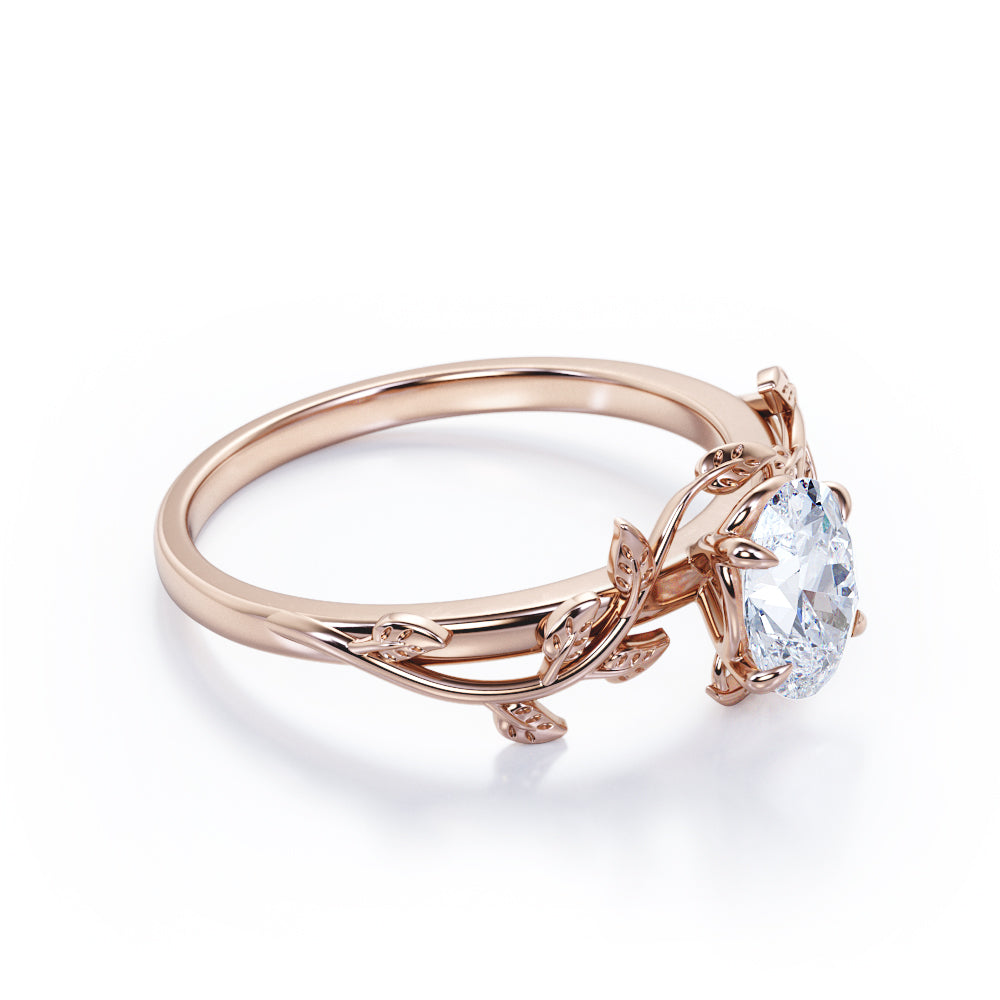 4 prong Solitaire 1 carat Oval cut butterfly style Moissanite Engagement ring for women in gold