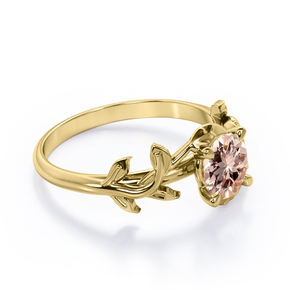 Floral patterns inspired 1 carat Round cut Morganite claw prong setting-solitaire engagement ring in Rose gold