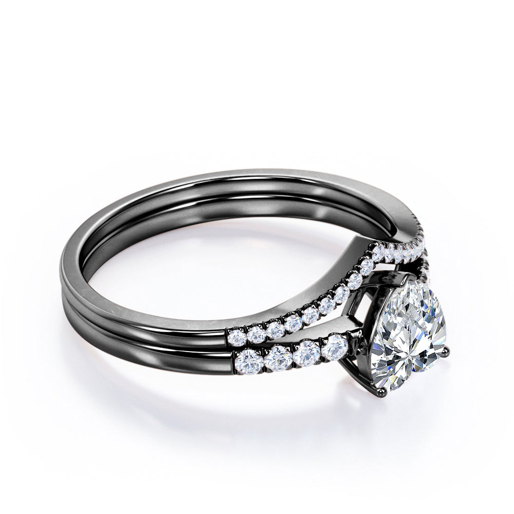 Romantic Chevron 1.3 carat Heart shaped Moissanite and diamond wedding ring set for women in Rose gold