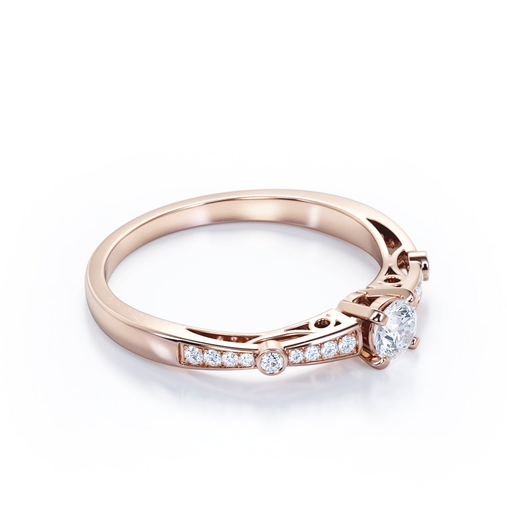 Elegant Baguette style 0.75 carat Round cut Moissanite and diamond channel setting engagement ring in White gold