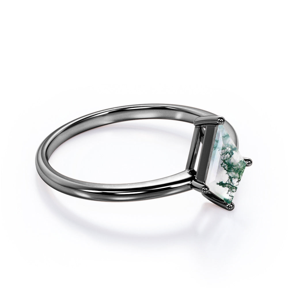 Prong Solitaire 1 carat Kite shaped Moss Green Agate engagement ring in White gold