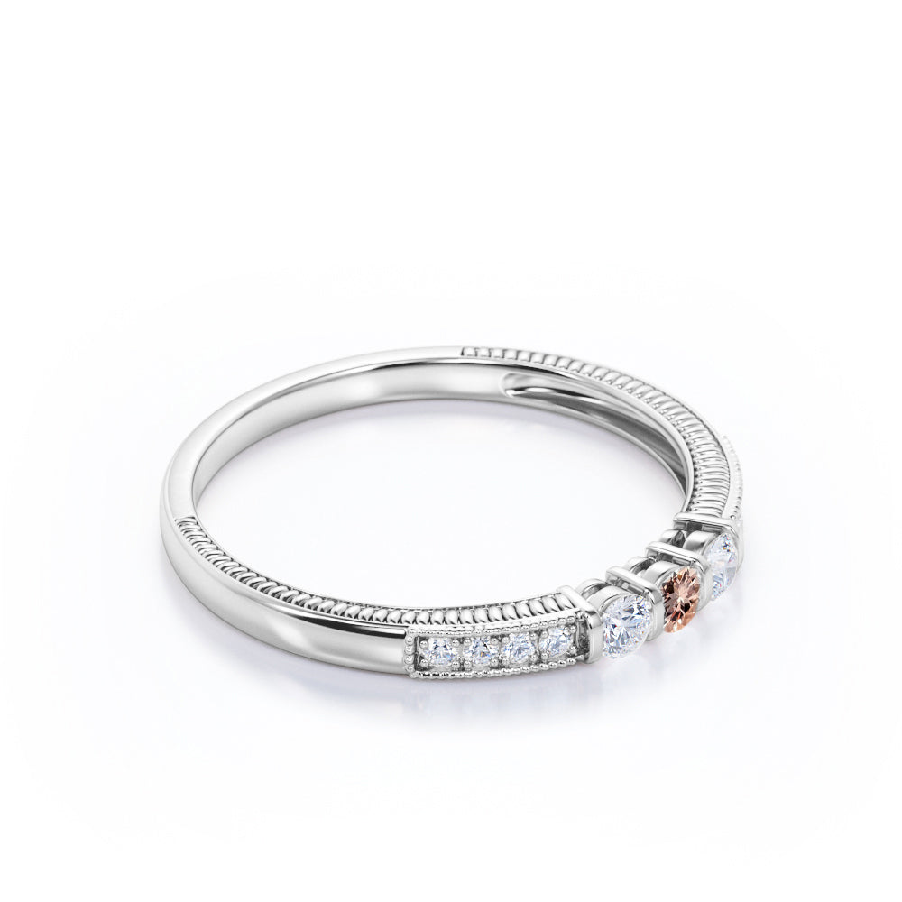 Delicate Stackable 0.5 carat Round cut Morganite and diamond art deco promise ring for women in Rose gold