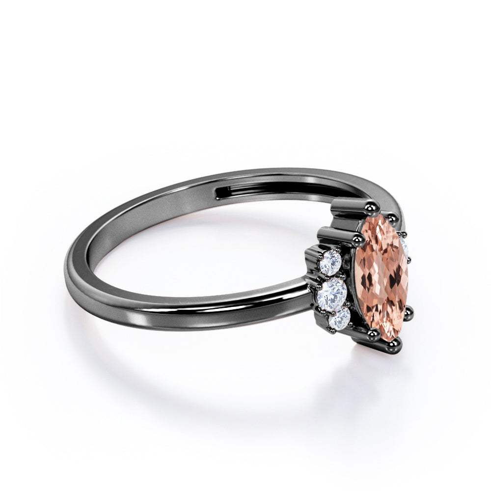 Butterfly style inspired 1.15 carat Marquise shaped Morganite and diamond floral engagement ring in White gold