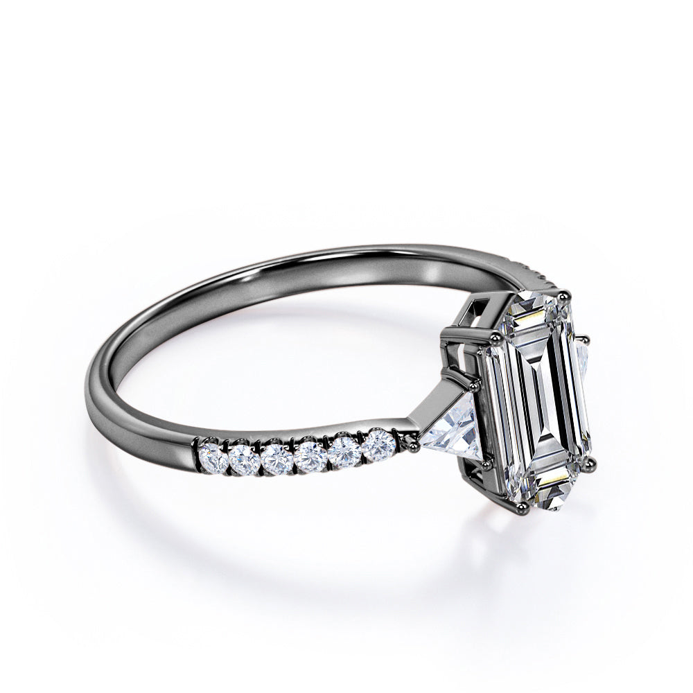 Trillion trinity 1.25 carat Hexagonal Moissanite and diamond 4 prong engagement ring in White gold