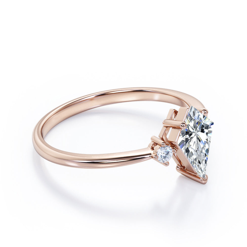 Vintage Past, present, future 1 carat Kite shaped Moissanite and diamond engagement ring in White gold