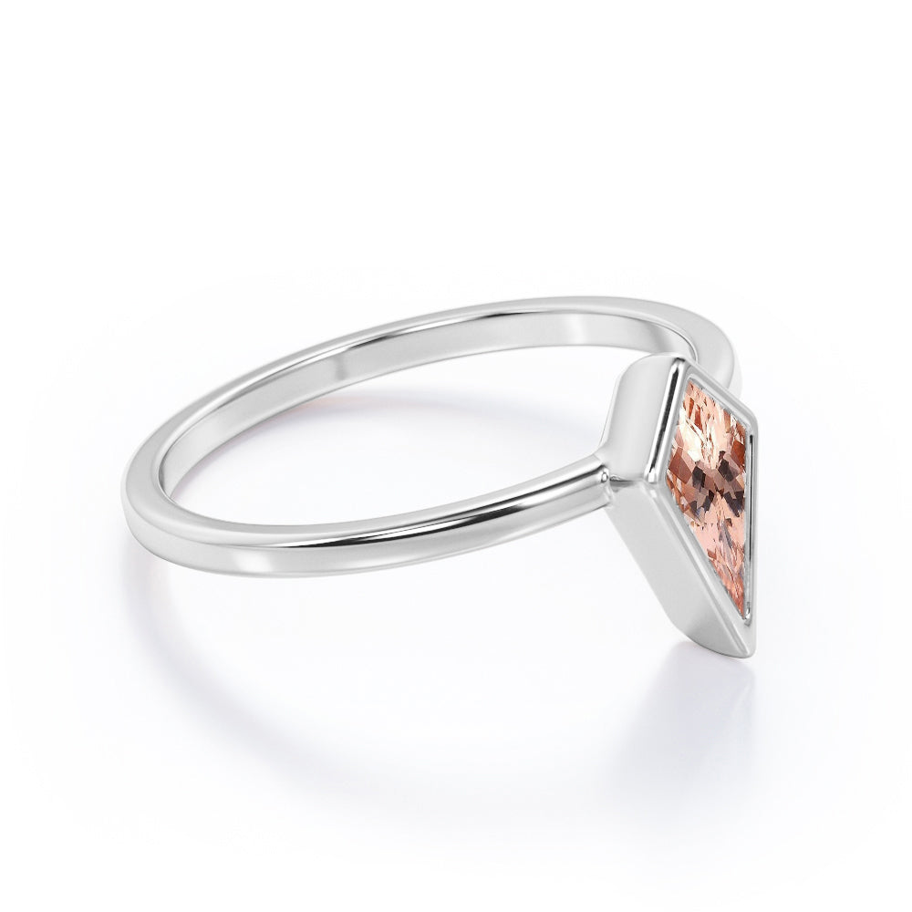 Plain Bezel 1 carat Kite shaped Peach Morganite engagement ring in Rose gold