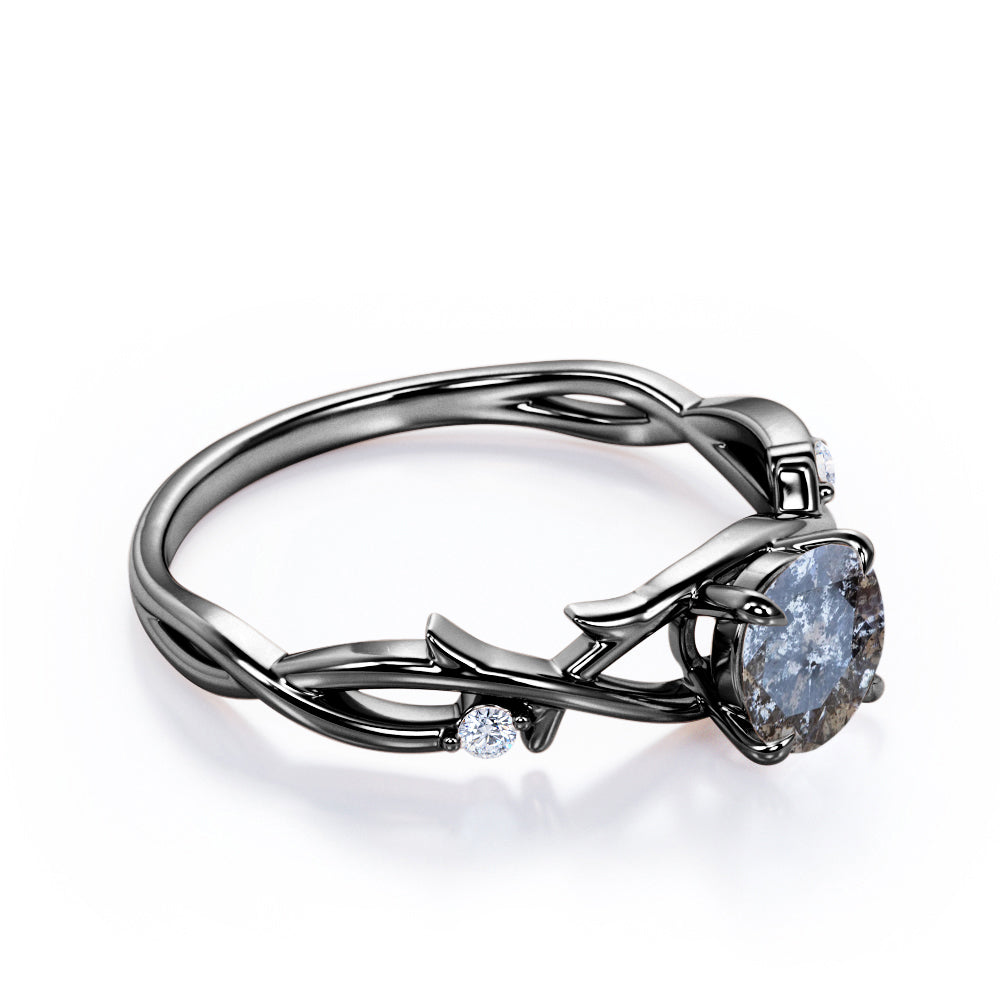 Earthy Twig 0.5 carat Round cut Salt and pepper diamond solitaire engagement ring in Rose gold