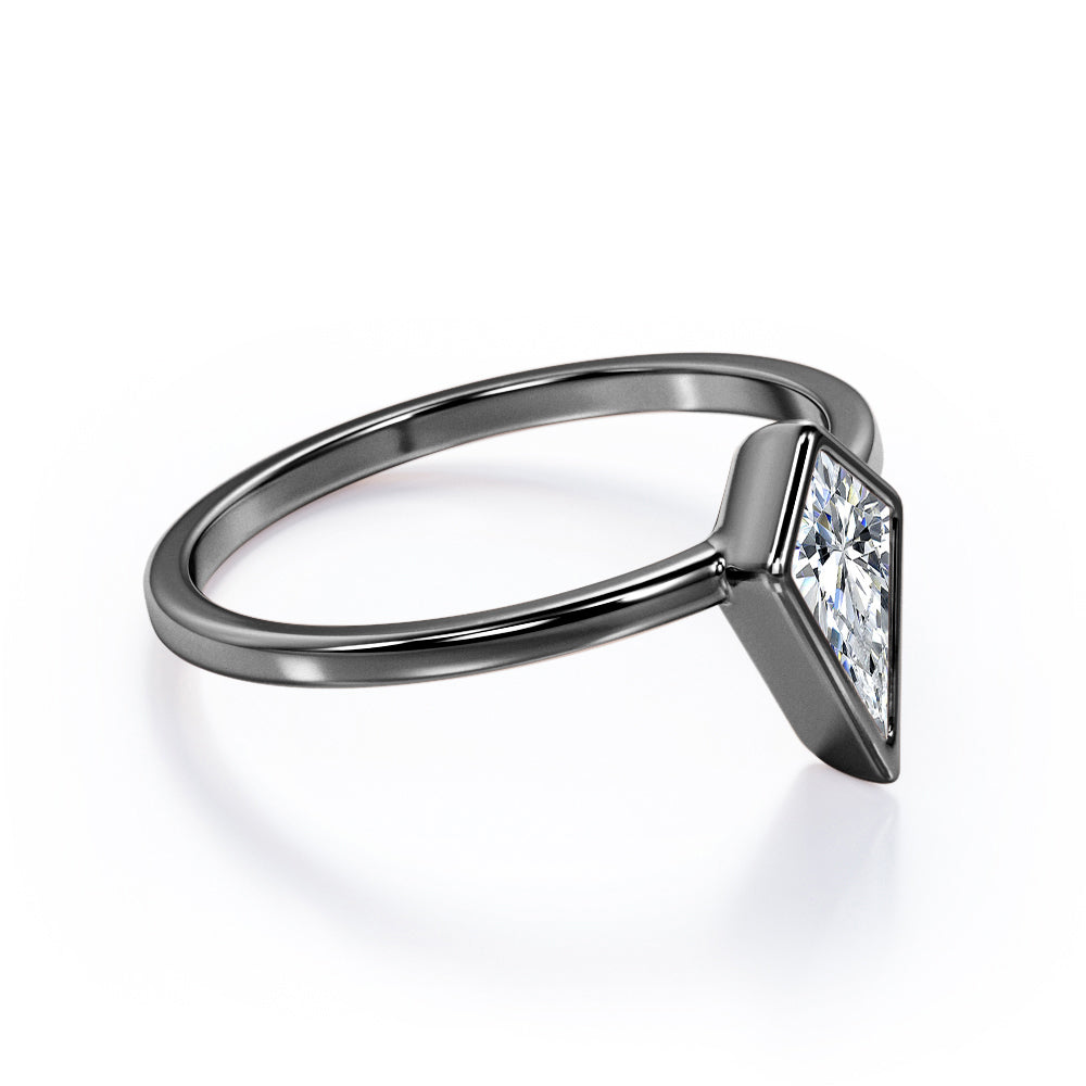 Vintage Bezel 1 carat Kite shaped Moissanite engagement ring in Rose gold